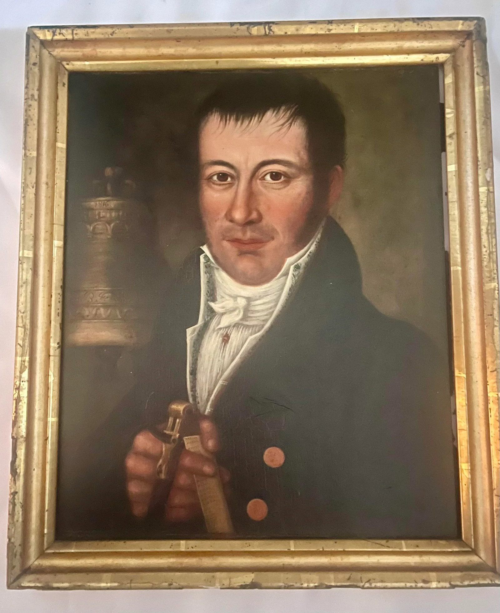 19th Century Painting Portrait of English Man Freemasonry 1816 Signed b.f - 3