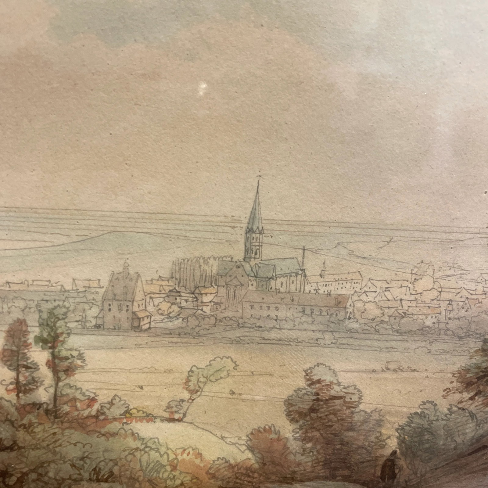 1849 Antique German Landscape Watercolor Painting by Casper Scheuren - 5