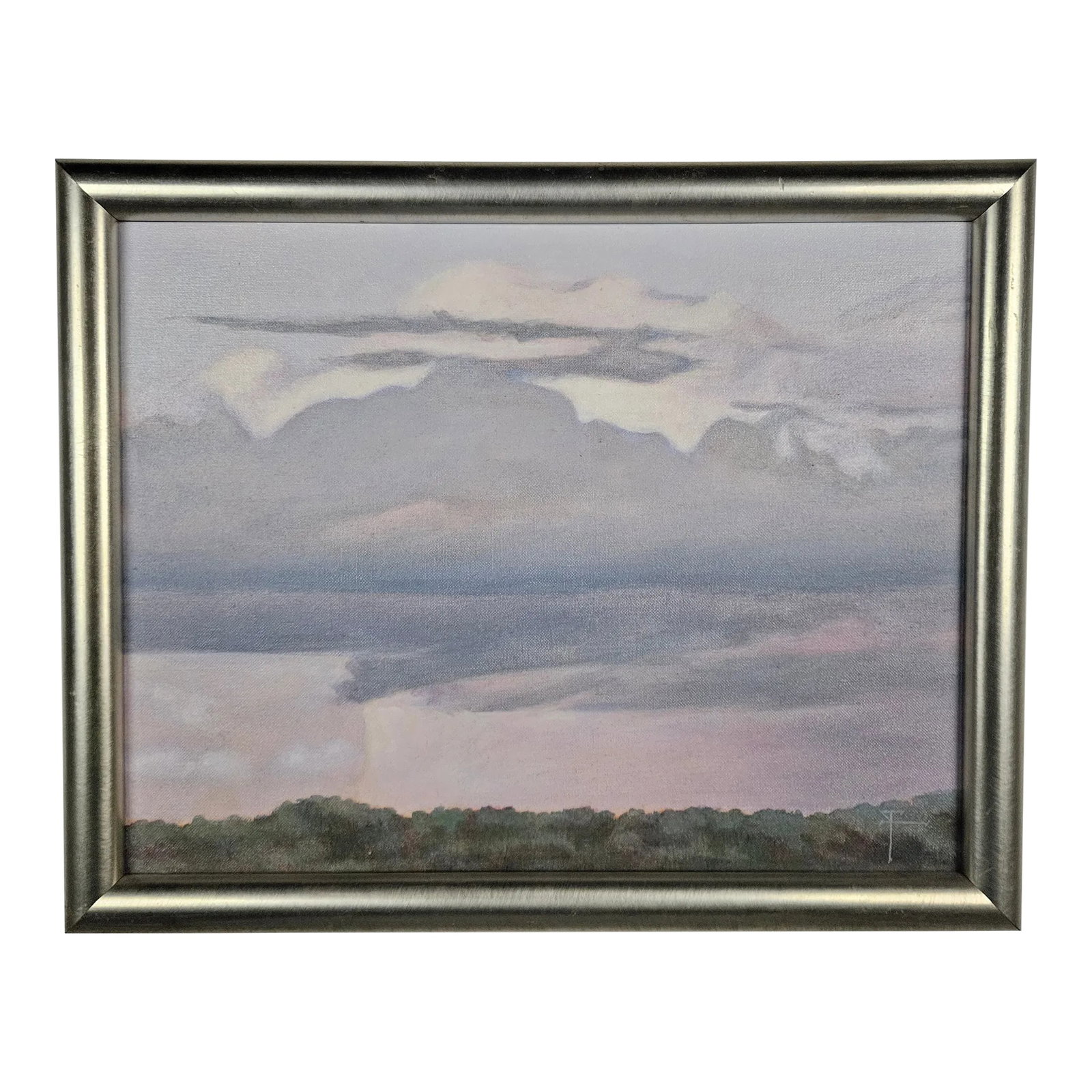 Shirley Findsen Landscape Oil Painting 2004: Oil Painting on Canvas Board by Shirley Findsen, 2004. A beautiful moody landscape. Cincinnati, Ohio. Signed on back, 2004. A lovely serene piece. Condition: Alterations: Original Condition Unaltered 