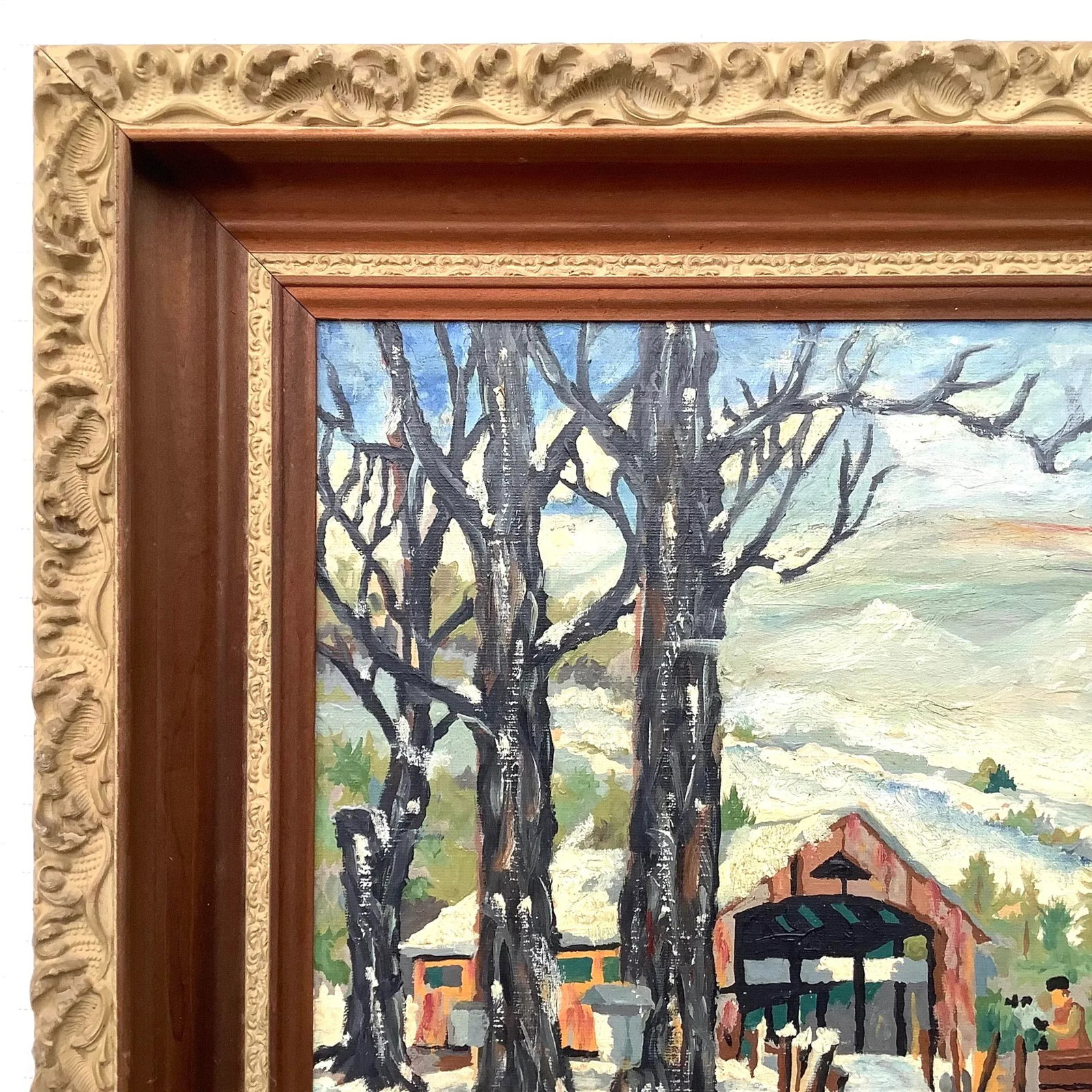 Dated 1956 Maple Sugaring Painting Oil on Board Original Frame - 2