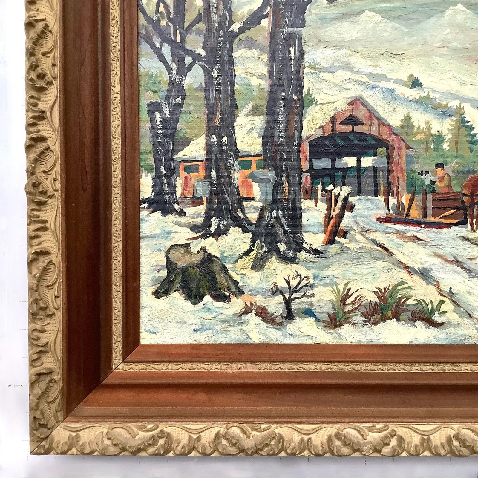 Dated 1956 Maple Sugaring Painting Oil on Board Original Frame - 4