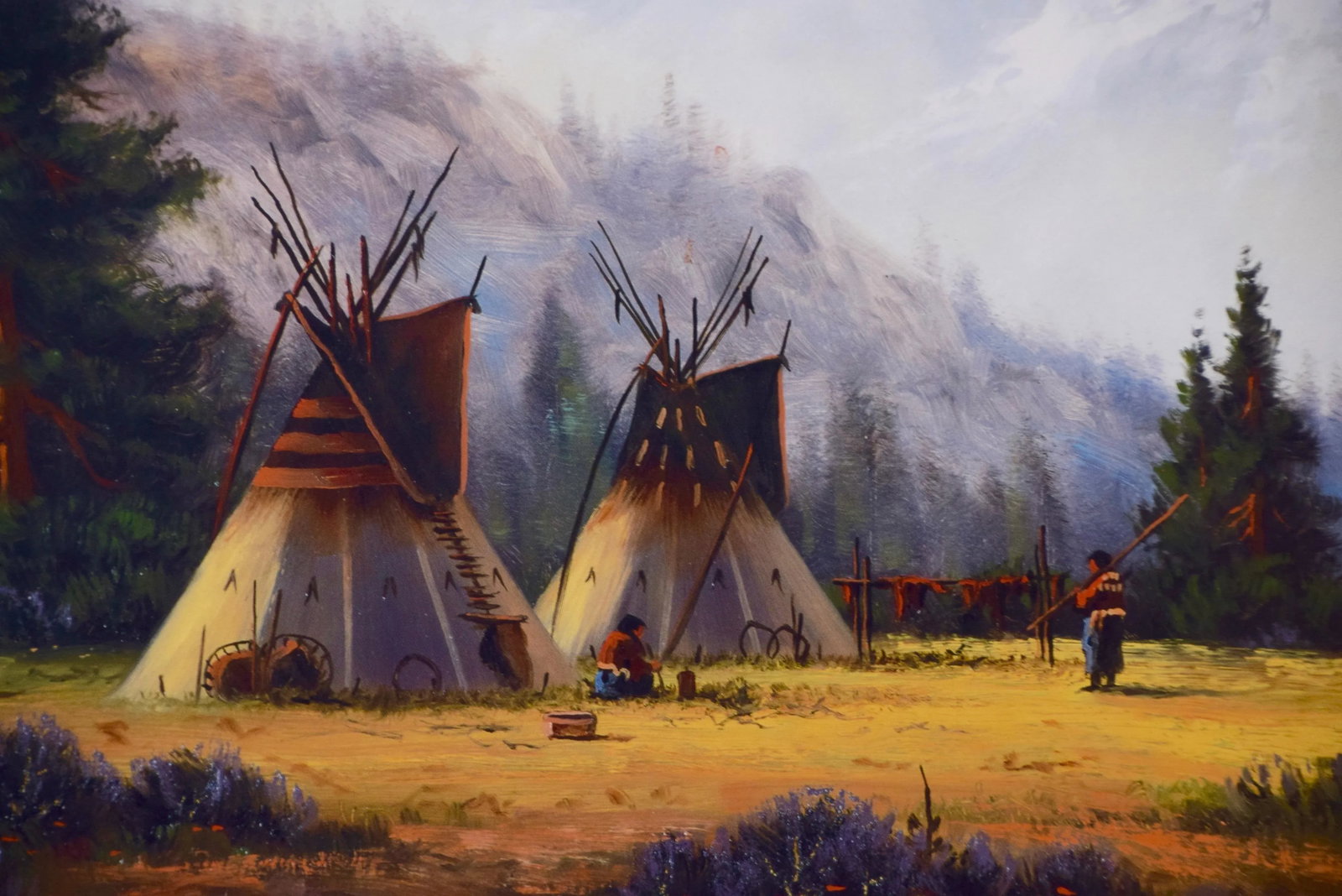 Native American Encampment in a Valley, Limited Edition Hartwig Signed Print - 3