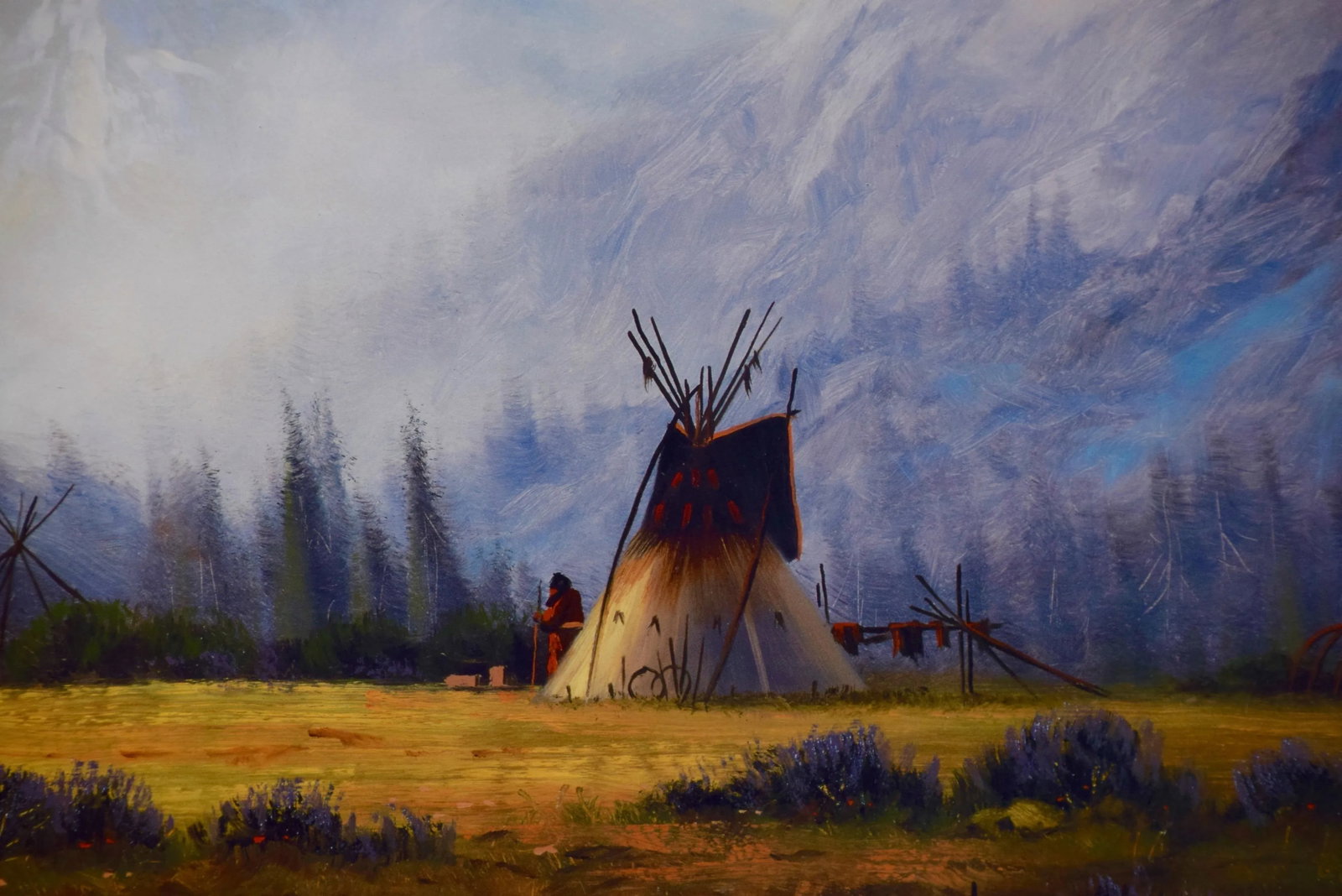 Native American Encampment in a Valley, Limited Edition Hartwig Signed Print - 4