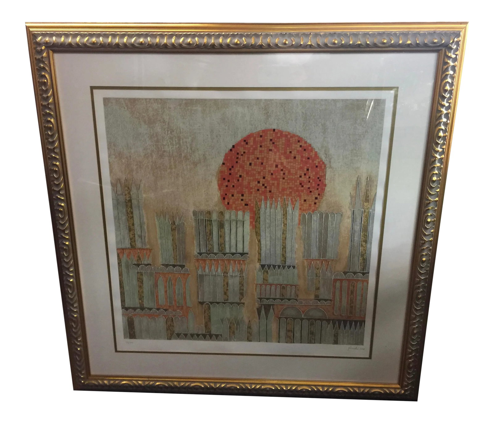 Giovanni Franko Serigraph "The Sun in the City" Serigraph Signed Lmt Ed: Signed Limited Edition Serigraph by Giovanni Franko, 43 of 100, Excellent condition, Overall size is 36"x 36" x 2" deep. Frame in excellent condition, Giovanni Franko was born in an Italian resort tow