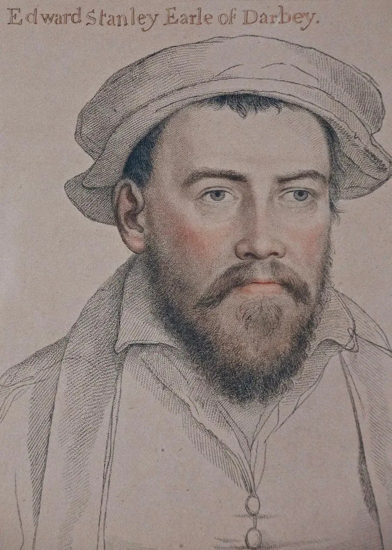 18th C. Portrait of Edward Stanley From Henry VIII's Court After Holbein Drawing, 1793 - 4
