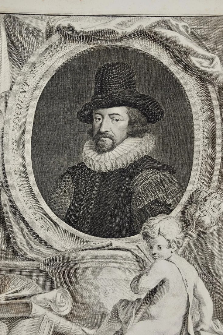 Sir Francis Bacon: 18th C. Portrait of Philosopher, Scientist, Author, Statesman, 1738 - 2