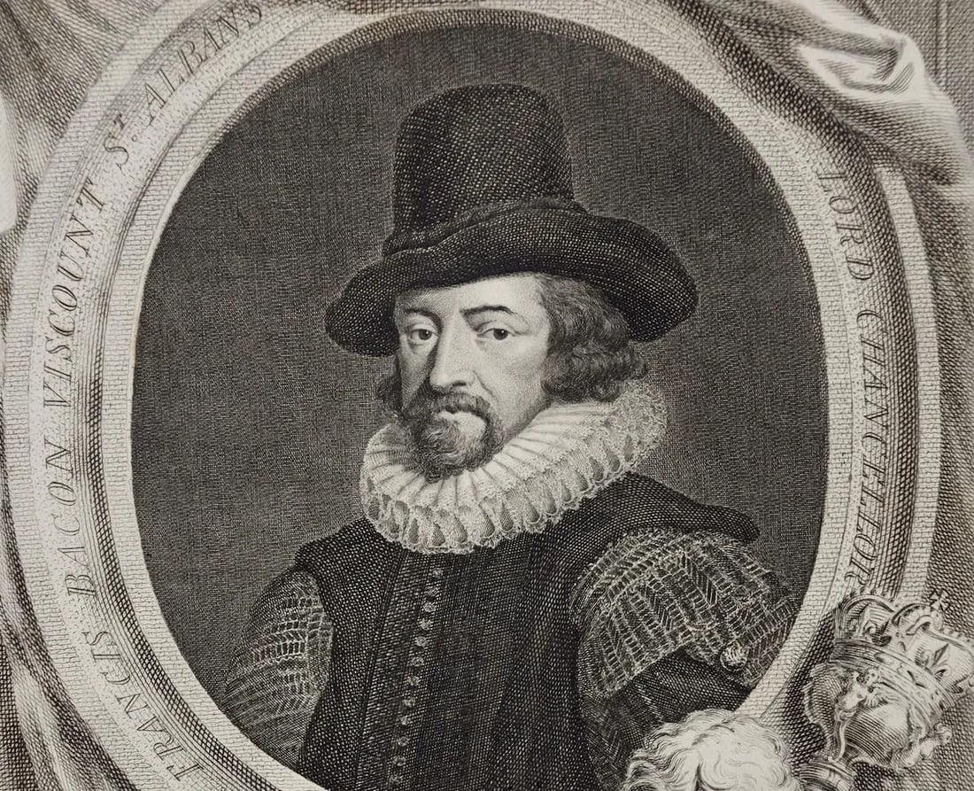 Sir Francis Bacon: 18th C. Portrait of Philosopher, Scientist, Author, Statesman, 1738 - 4