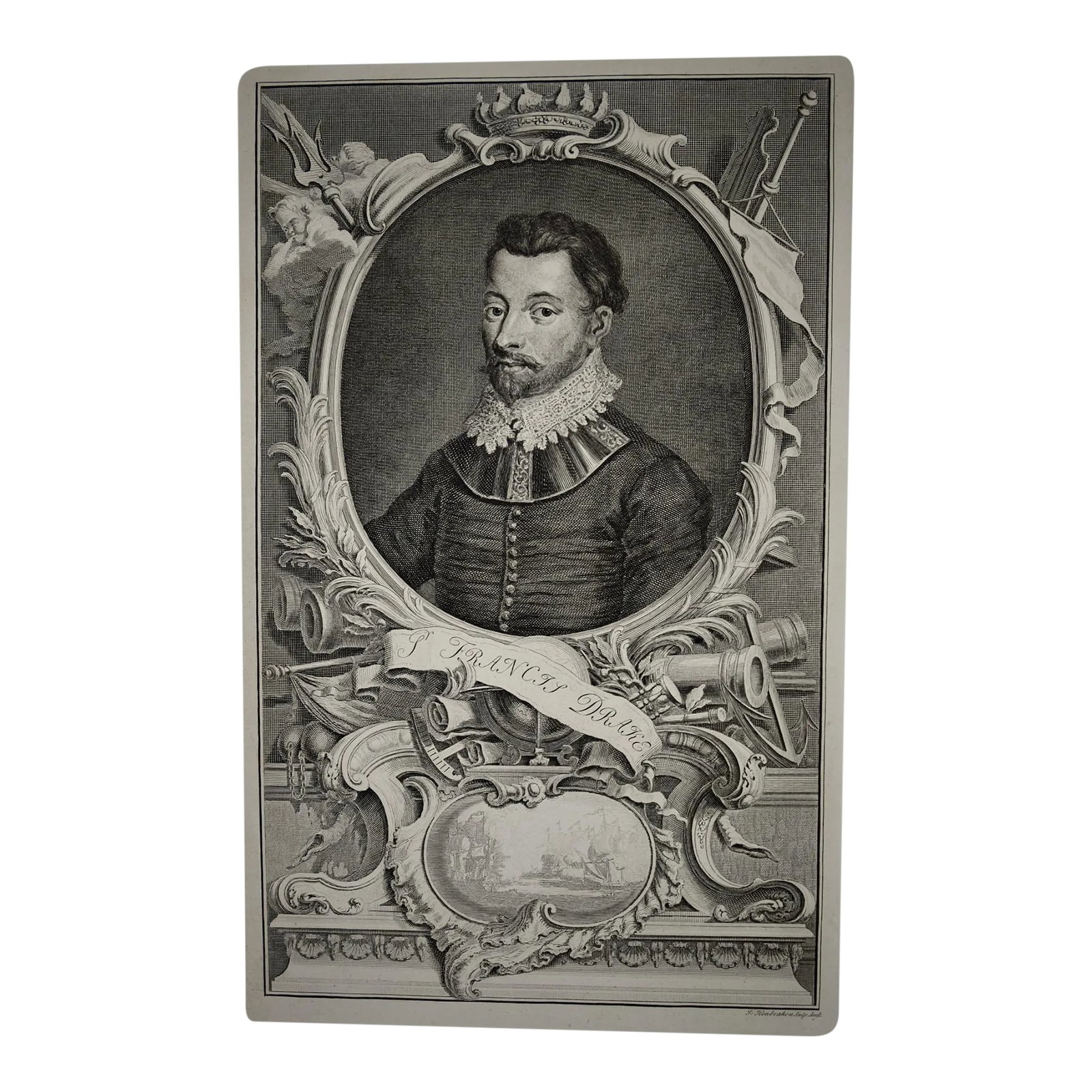 Sir Francis Drake: 18th C. Portrait of 16th C. Navigator, Privateer, Politician, 1748 (1 of 5)
