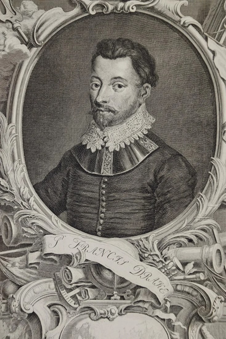 Sir Francis Drake: 18th C. Portrait of 16th C. Navigator, Privateer, Politician, 1748 - 2