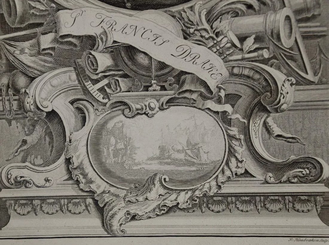 Sir Francis Drake: 18th C. Portrait of 16th C. Navigator, Privateer, Politician, 1748 - 4