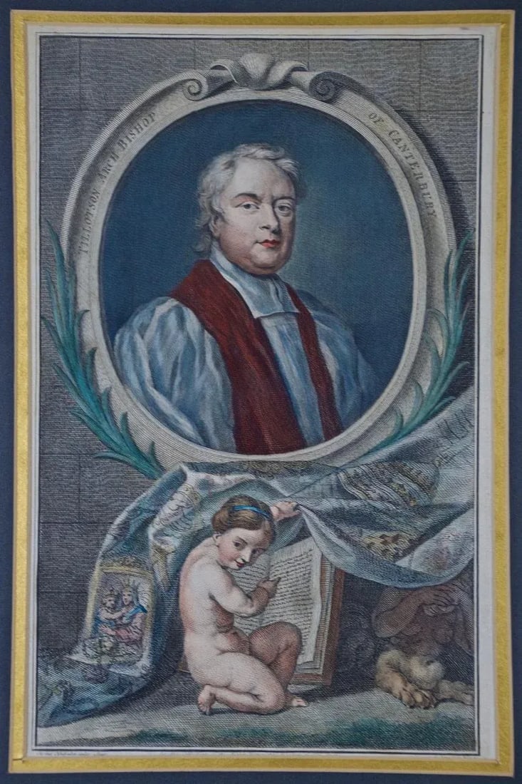 Tillotson, Archbishop of Canterbury: An 18th C. Hand-Colored Portrait by Kneller, 1738-1742 - 2