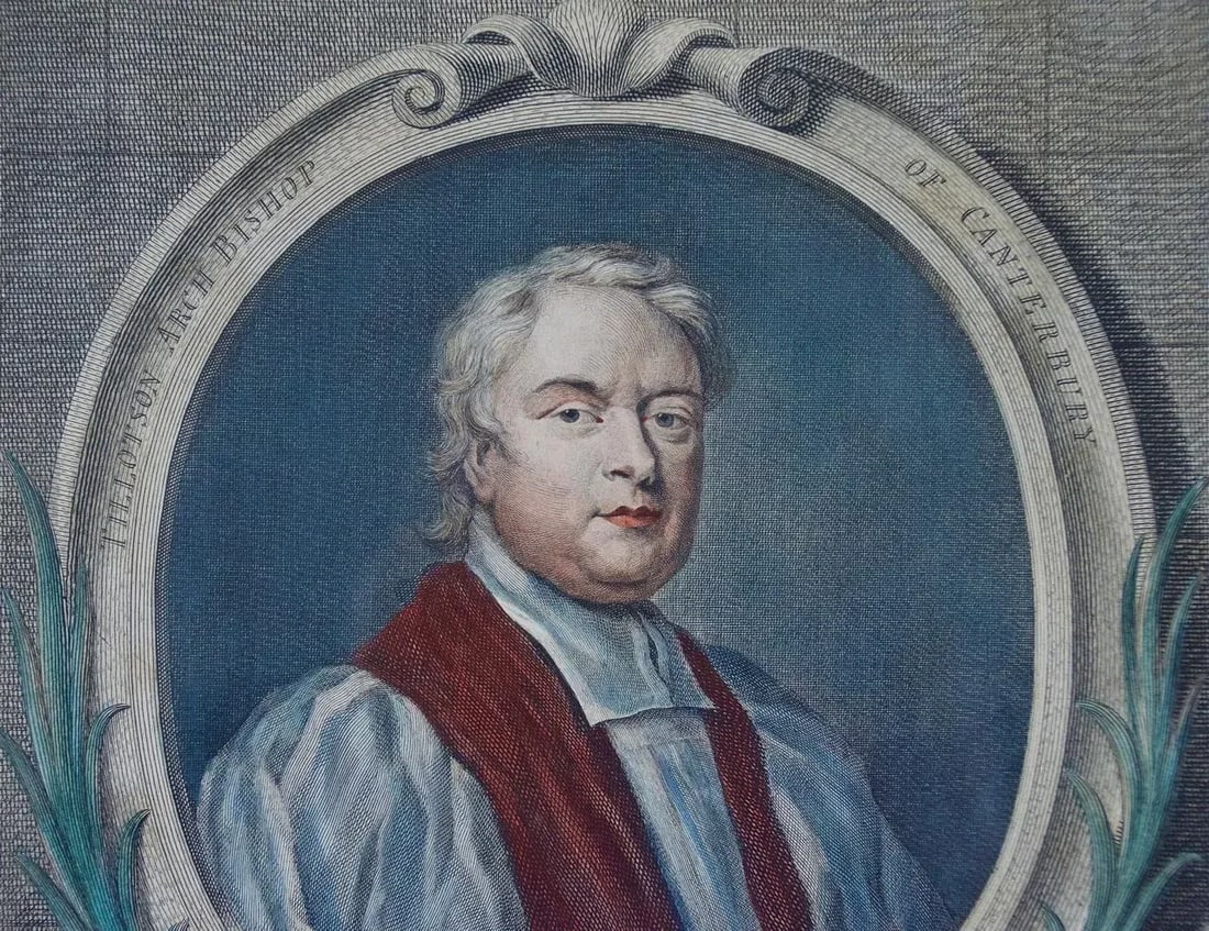 Tillotson, Archbishop of Canterbury: An 18th C. Hand-Colored Portrait by Kneller, 1738-1742 - 3