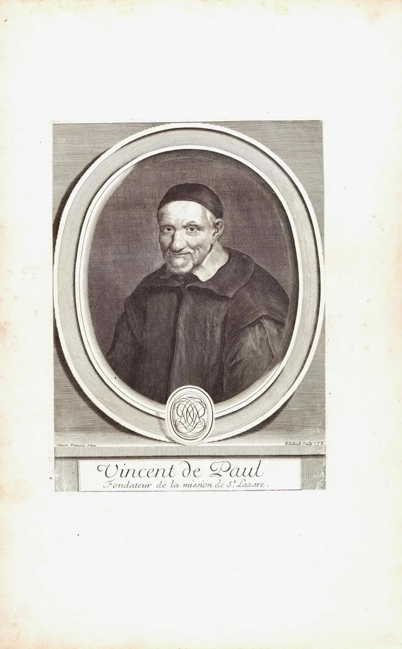 Vincent De Paul Portrait: 17th C. Engraving by Edelinck in Perrault's Les Hommes, 1696 - 2