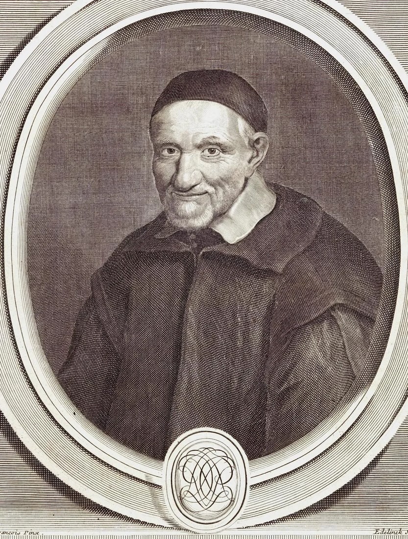 Vincent De Paul Portrait: 17th C. Engraving by Edelinck in Perrault's Les Hommes, 1696 - 3