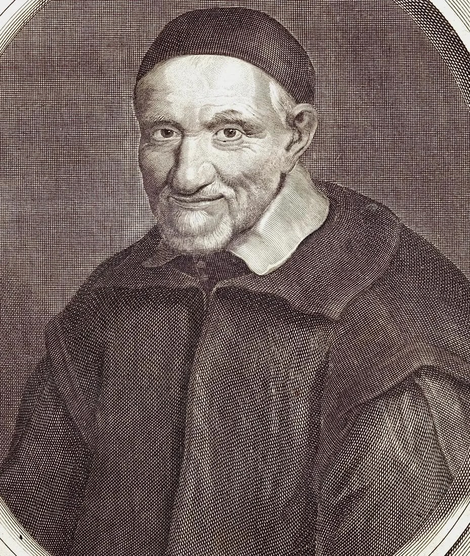Vincent De Paul Portrait: 17th C. Engraving by Edelinck in Perrault's Les Hommes, 1696 - 4