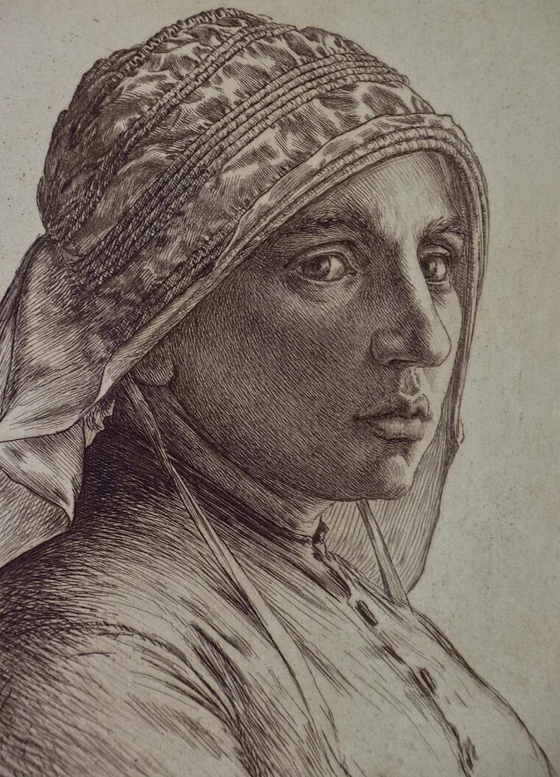 A Portrait of a Pensive Woman in a Head Scarf: An Etching by George Rhead, 1890-1910 - 3