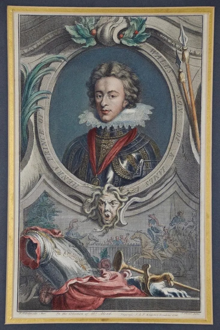 Henry, Prince of Wales, Son of James: A Hand-Colored Houbraken Portrait, 1738 - 2