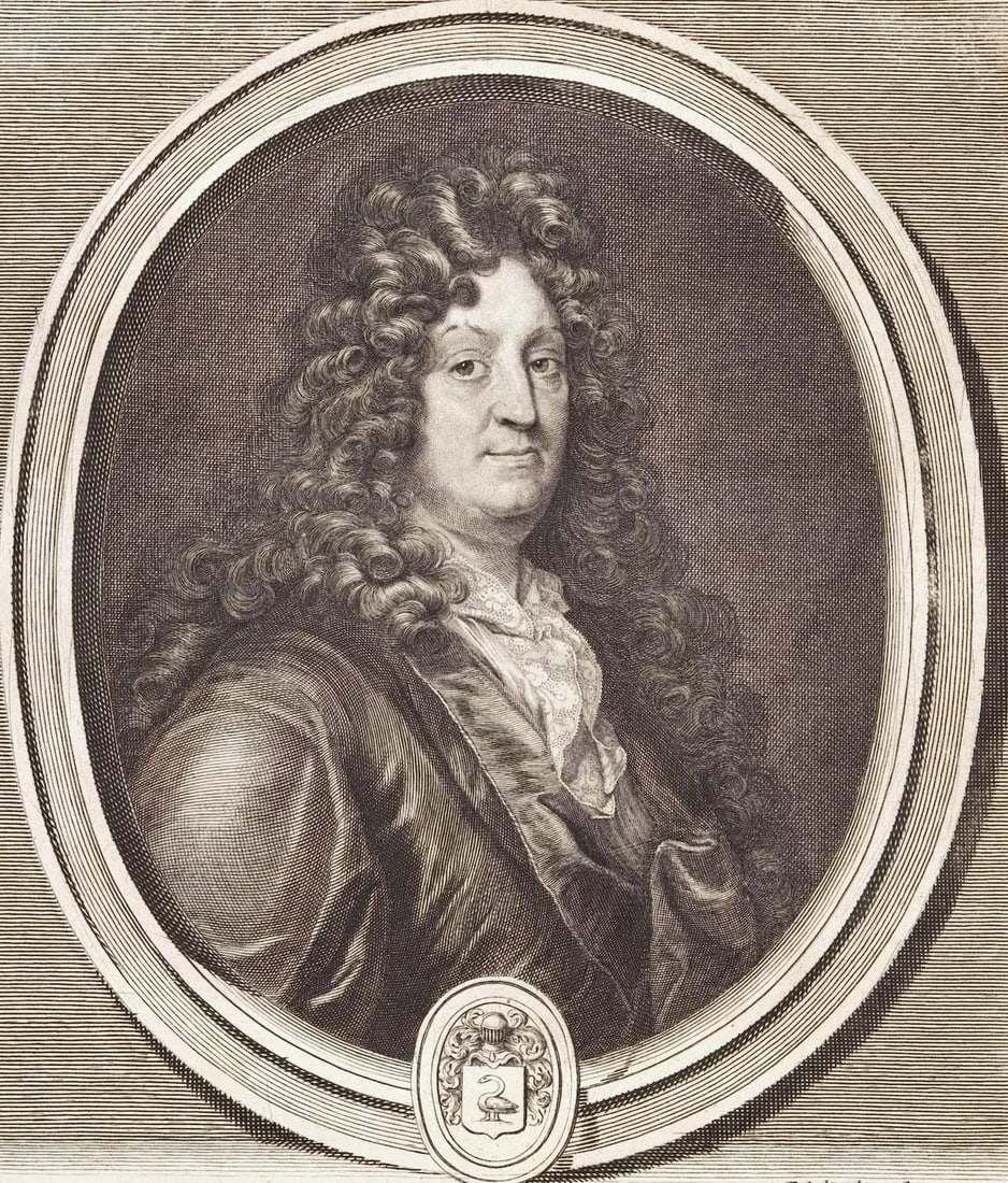 Jean Racine Portrait: 17th C. Engraving by Edelinck in Perrault's Les Hommes, 1696 - 3
