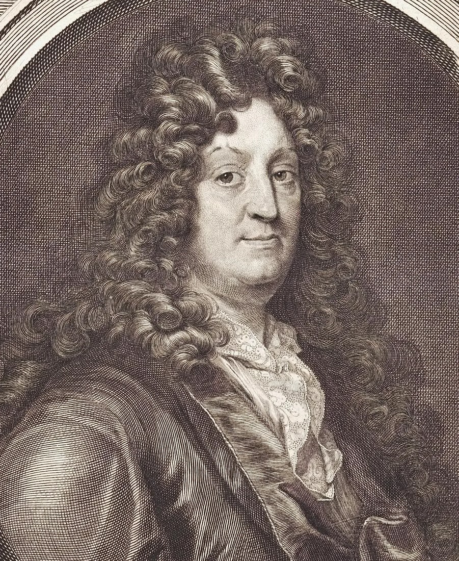 Jean Racine Portrait: 17th C. Engraving by Edelinck in Perrault's Les Hommes, 1696 - 4