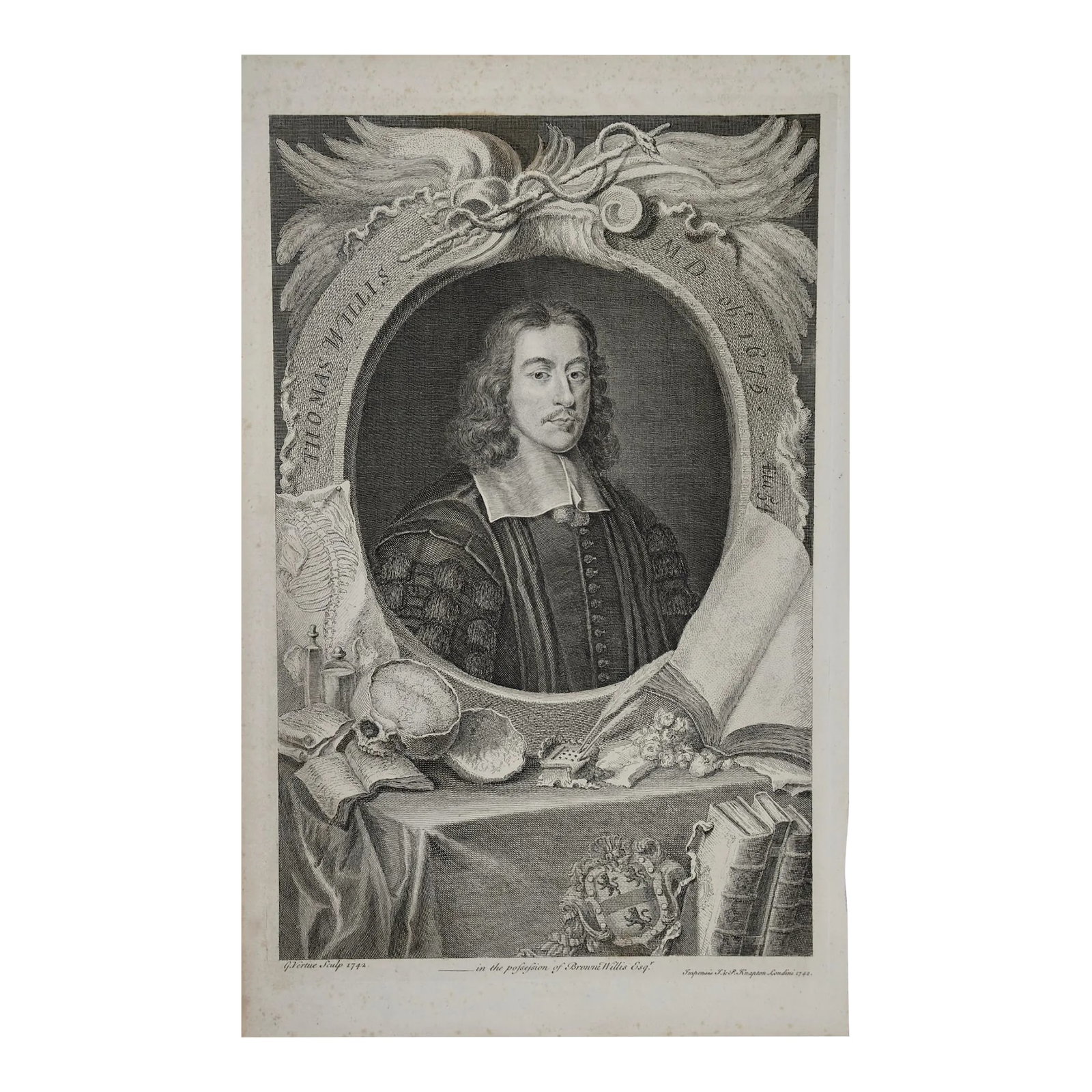 Thomas Willis, Md, 17th C. Pioneer of Neurology & Psychiatry: 18th C. Portrait, by George Vertue, 17 (1 of 6)