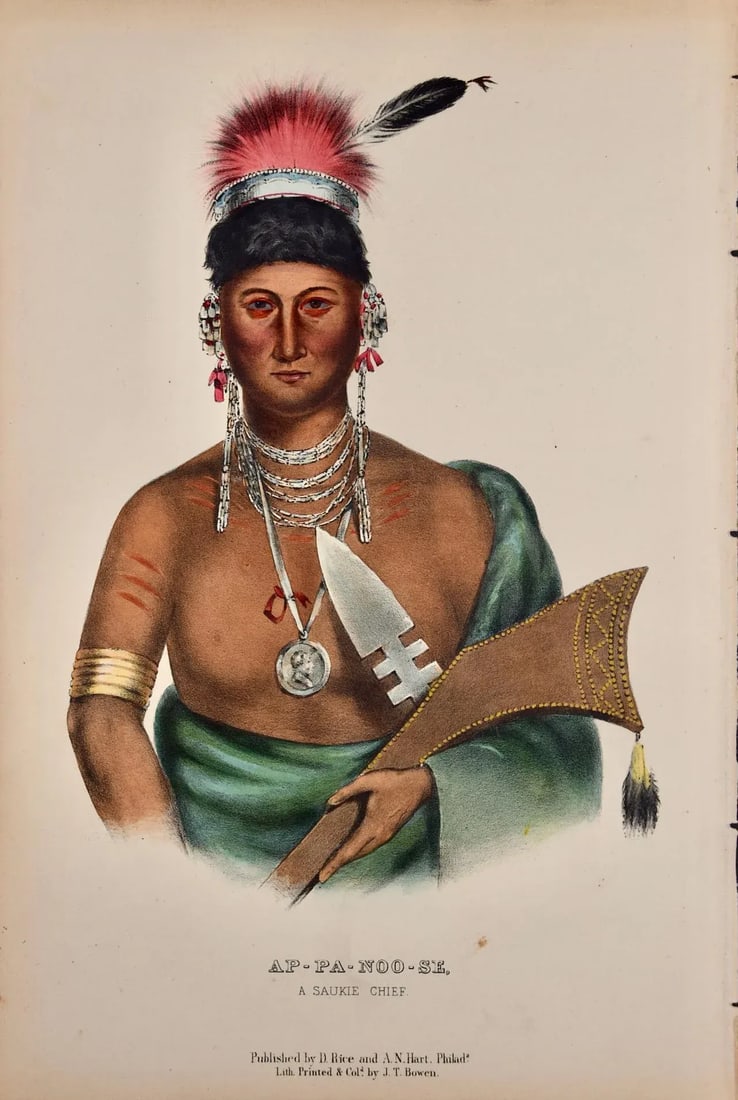 Ap-Pa-Noo-Se, a Saukie Chief: Original Hand-Colored McKenney & Hall Lithograph, 1848 - 2