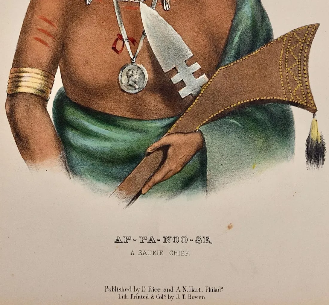 Ap-Pa-Noo-Se, a Saukie Chief: Original Hand-Colored McKenney & Hall Lithograph, 1848 - 5