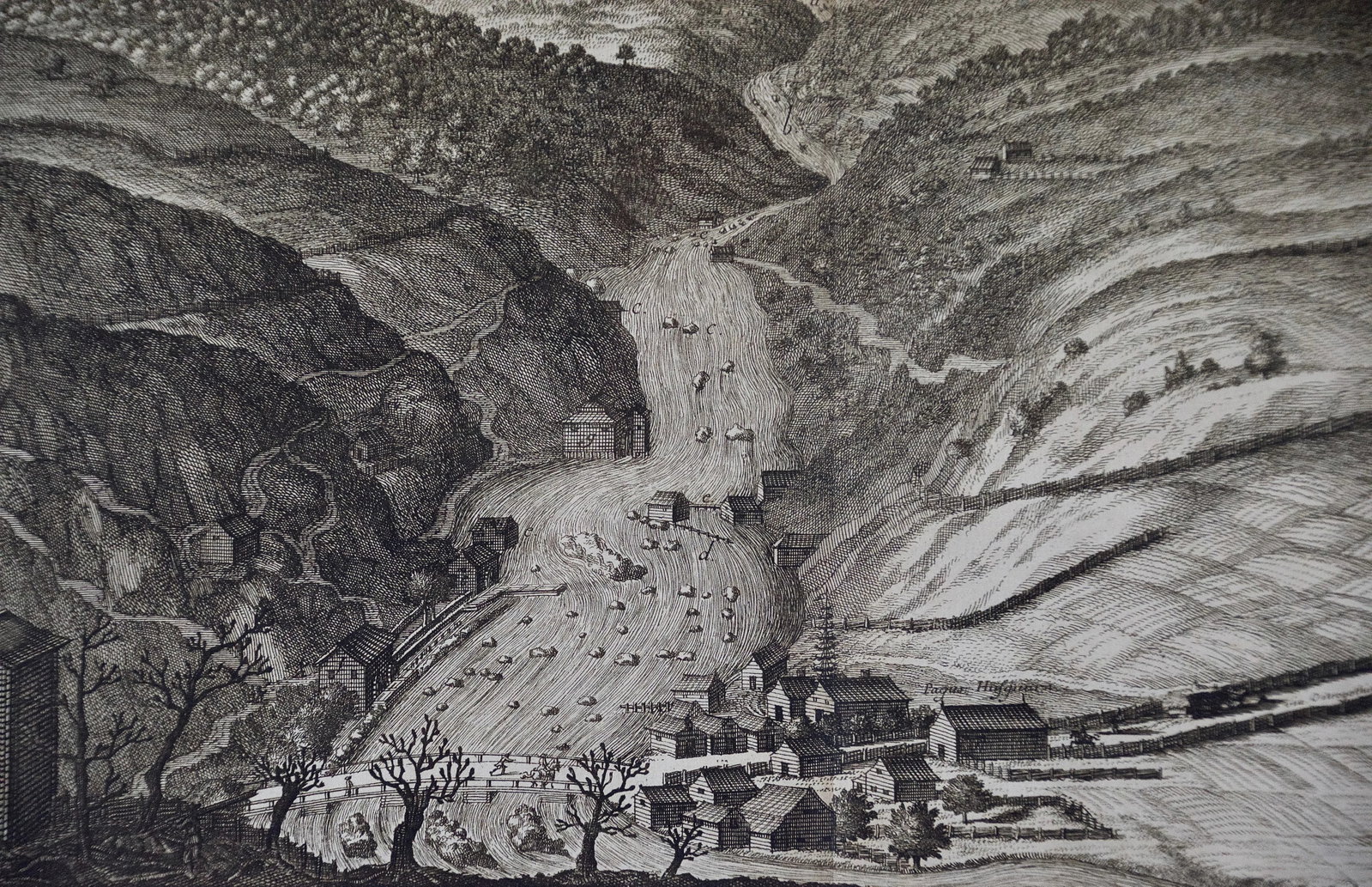 An Antique Engraved View of "Waterfalls in Smoland", Sweden by Erik Dahlberg , 1705 - 2