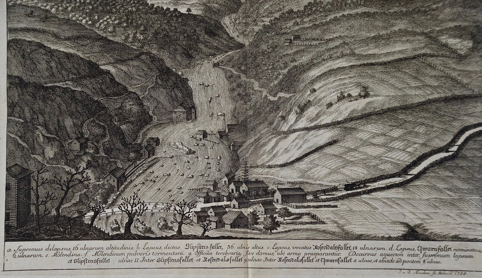 An Antique Engraved View of "Waterfalls in Smoland", Sweden by Erik Dahlberg , 1705 - 3