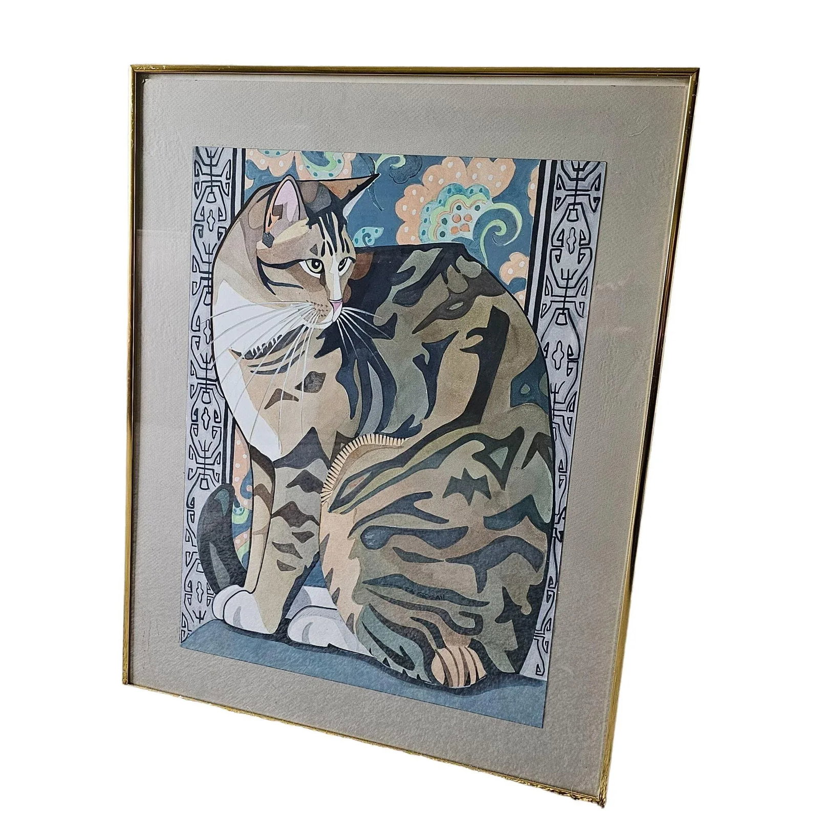 Connie Segall Cat Original Watercolor Painting, Signed - 2