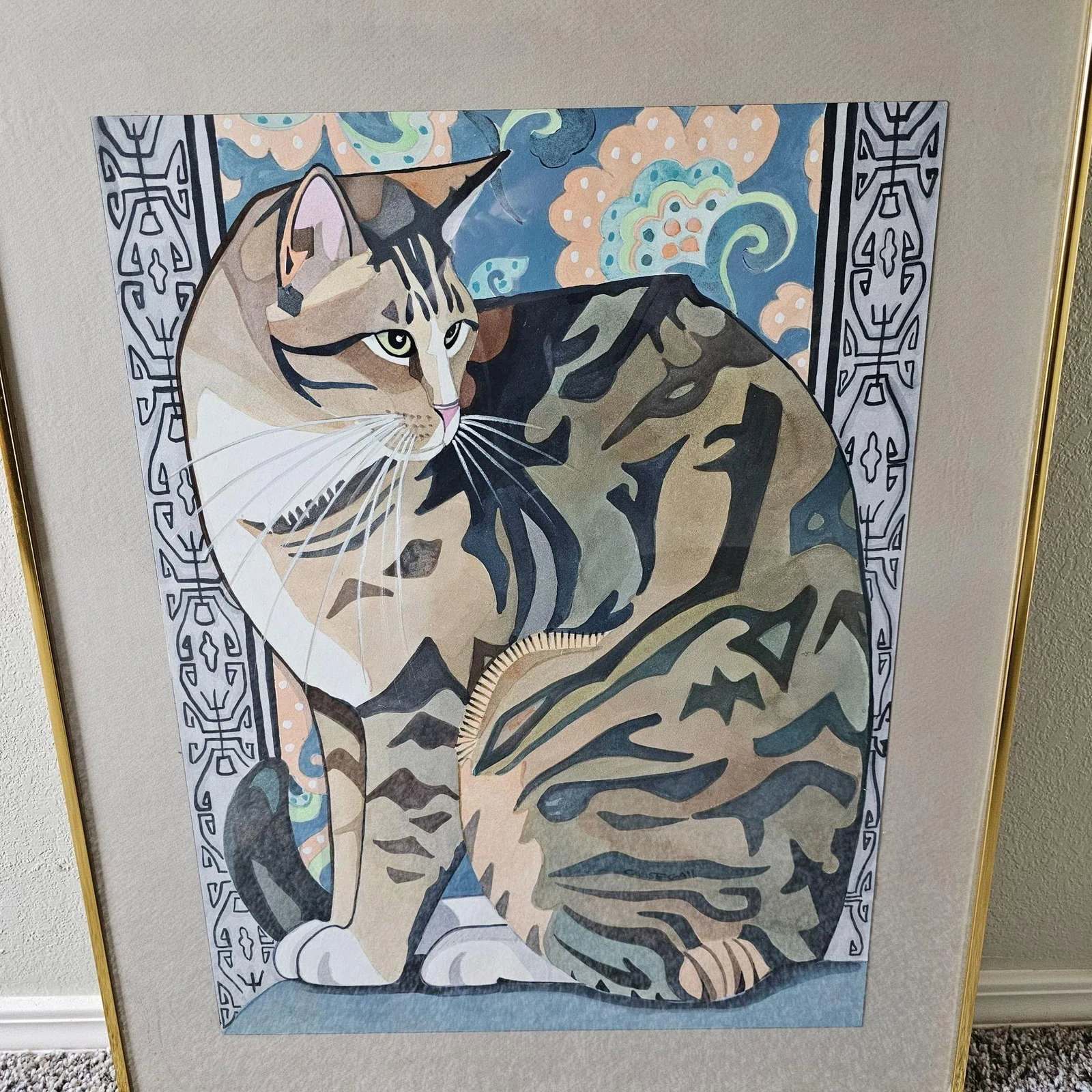 Connie Segall Cat Original Watercolor Painting, Signed - 5