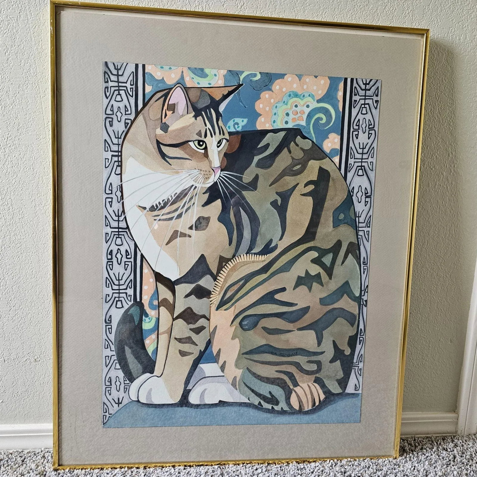 Connie Segall Cat Original Watercolor Painting, Signed - 6