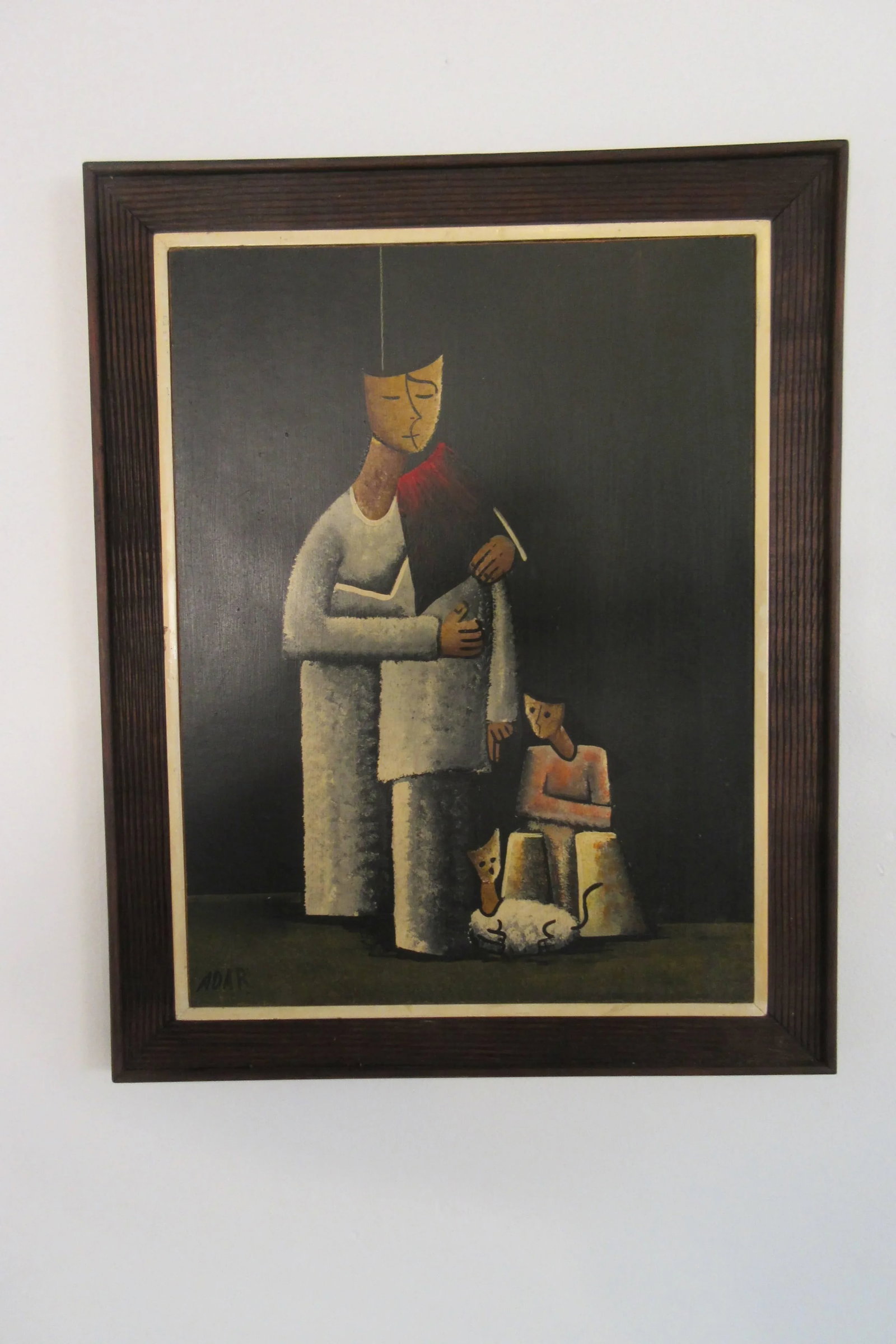 1960s Signed Oil on Board Mother and Children - 2