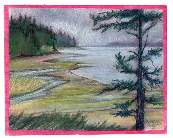"Bluff View" Contemporary Original Impressionist Landscape Pastel Drawing by Kathleen Ney - 2