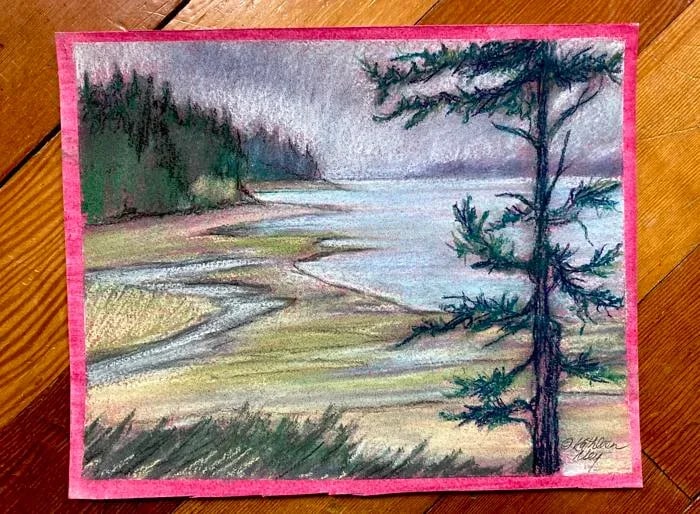 "Bluff View" Contemporary Original Impressionist Landscape Pastel Drawing by Kathleen Ney - 3