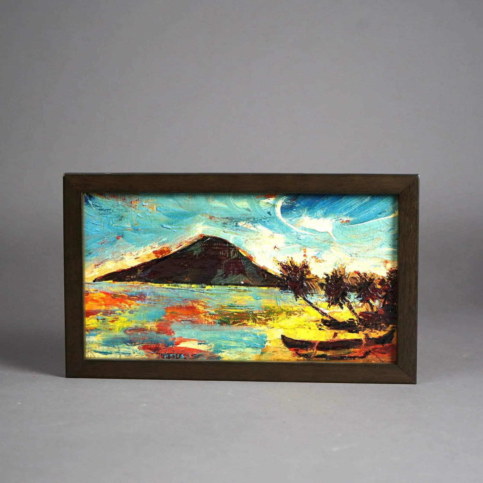 Impressionist Oil Painting Oil on Panel Tahitian Tropical Landscape 20th Century, Framed - 2