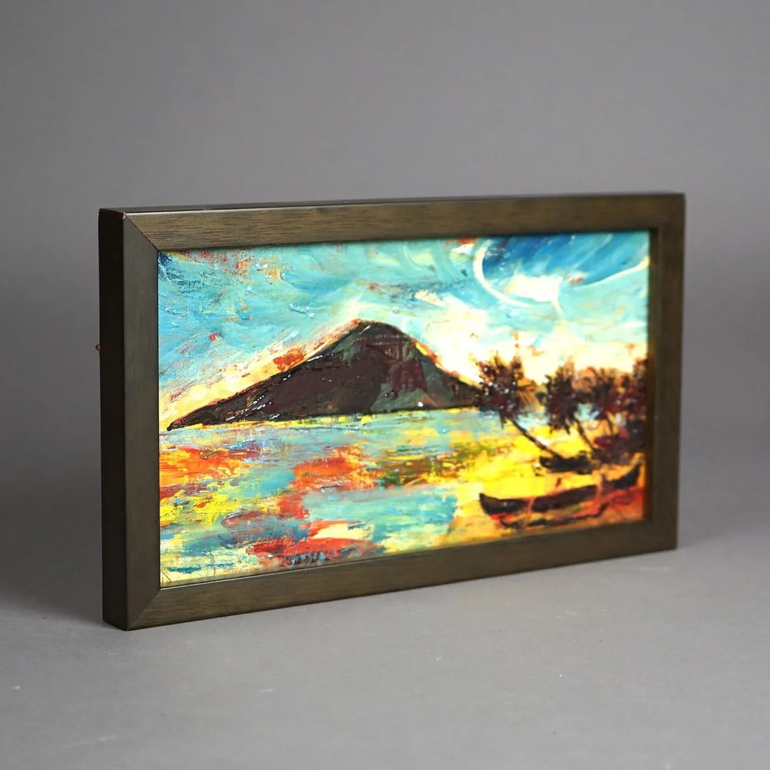 Impressionist Oil Painting Oil on Panel Tahitian Tropical Landscape 20th Century, Framed - 3