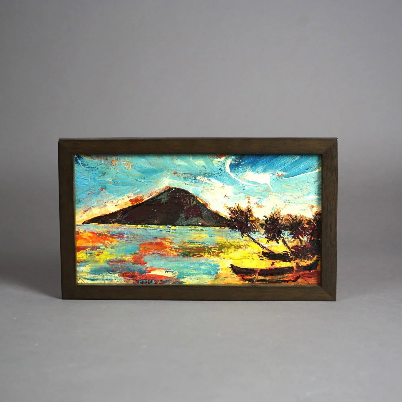Impressionist Oil Painting Oil on Panel Tahitian Tropical Landscape 20th Century, Framed - 5