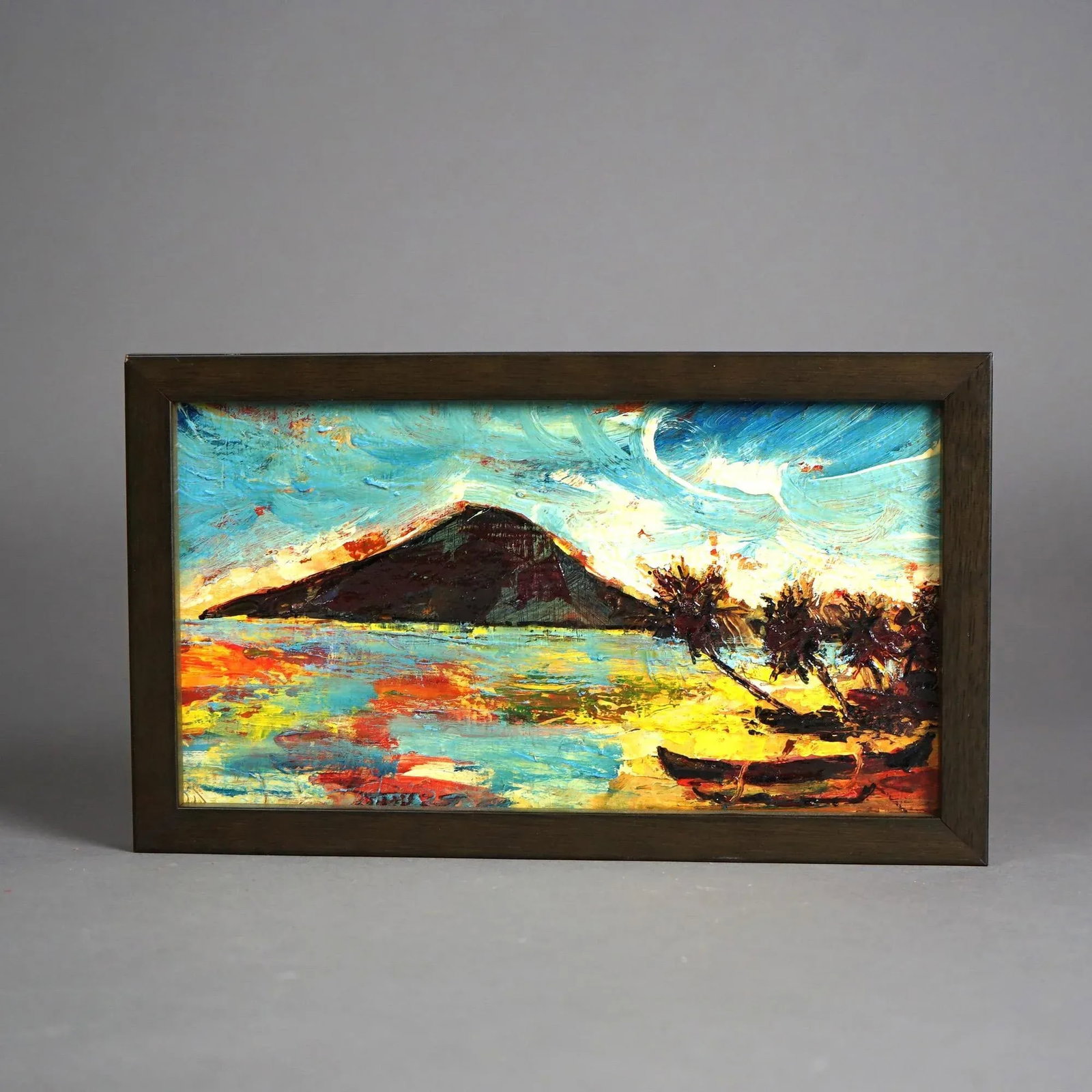 Impressionist Oil Painting Oil on Panel Tahitian Tropical Landscape 20th Century, Framed - 6