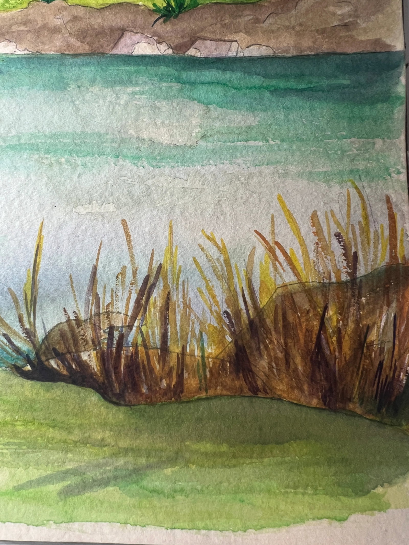 Mid Century Watercolor Painting of Couple Having a Picnic - 6