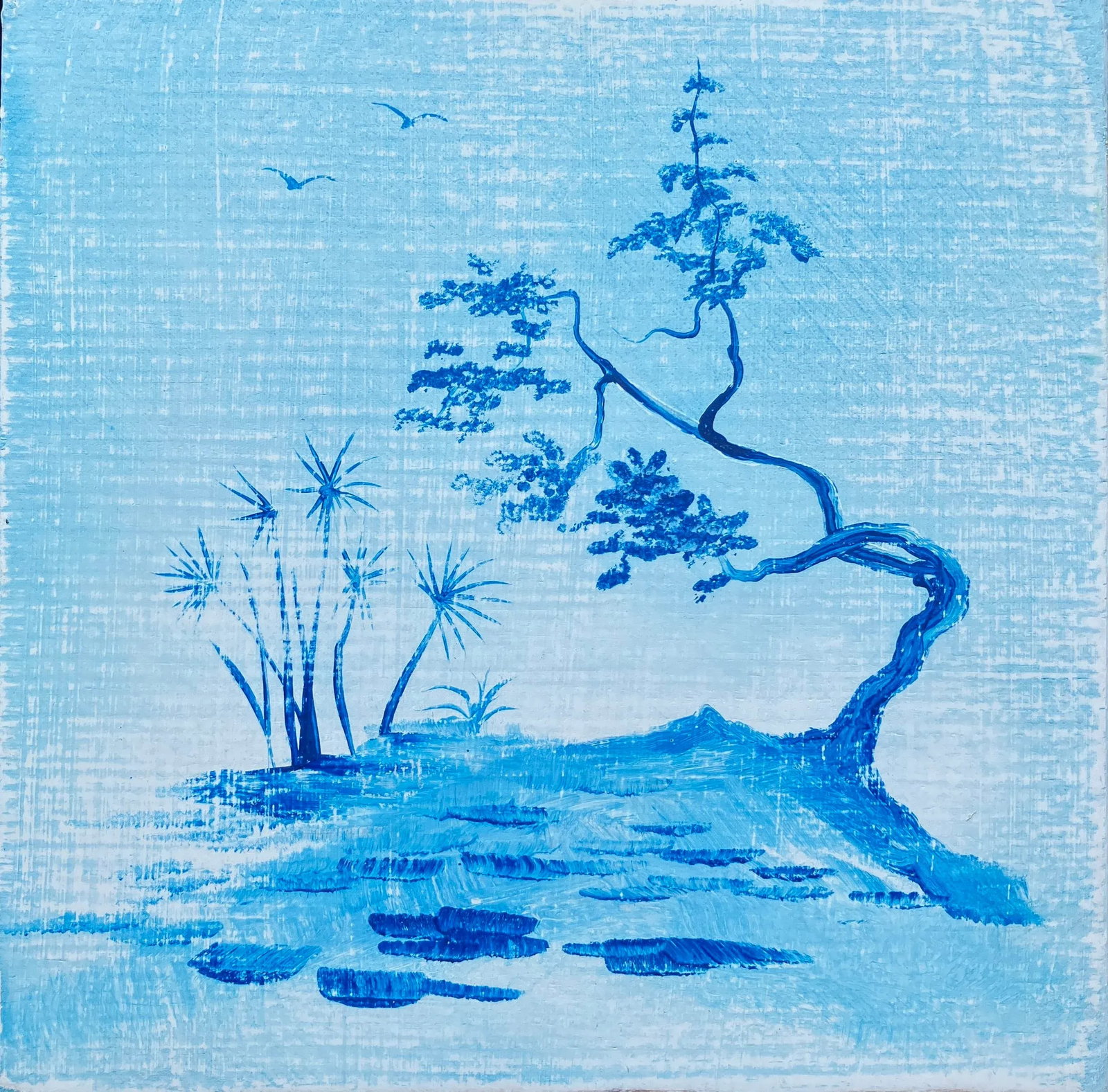Shattered Silk - Delftware Inspired Original Painting: Inspired by the look of shattered silk and delftware. 10 x 10 x .125 inches, oil on gessoed birch panel Precious little gems of original work on 1/8th inch thick birch panel. So beautiful, unique and