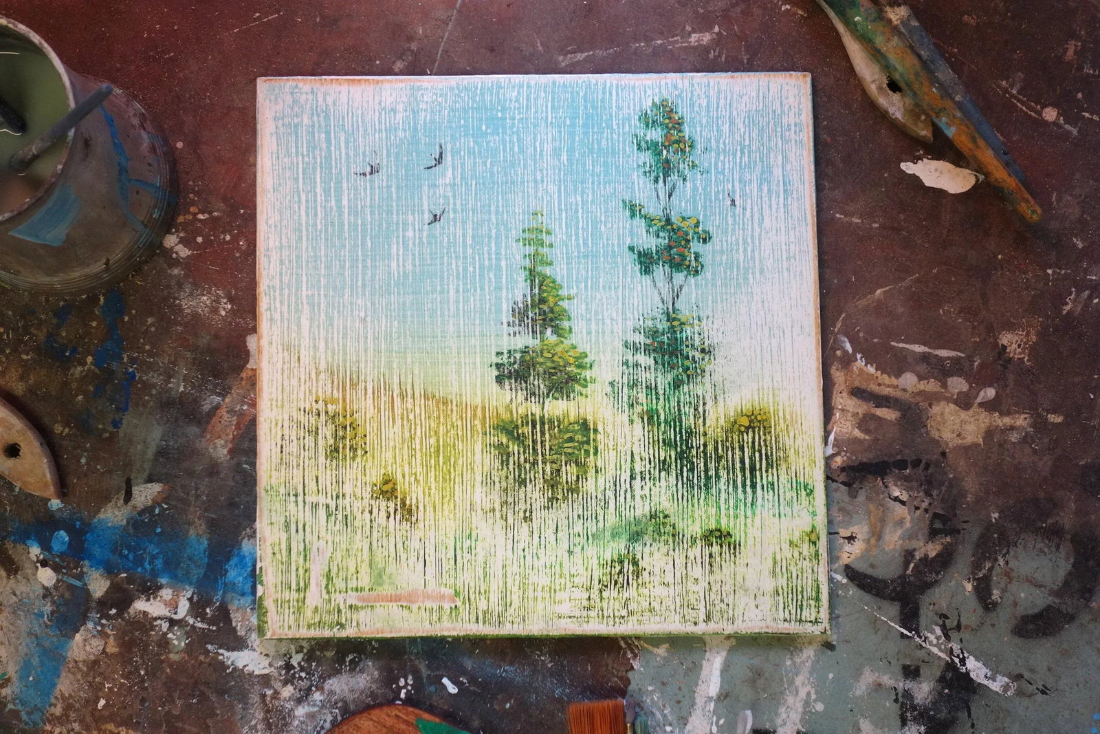 Shattered Silk Inspired Original Painting - Wooded Landscape - 2
