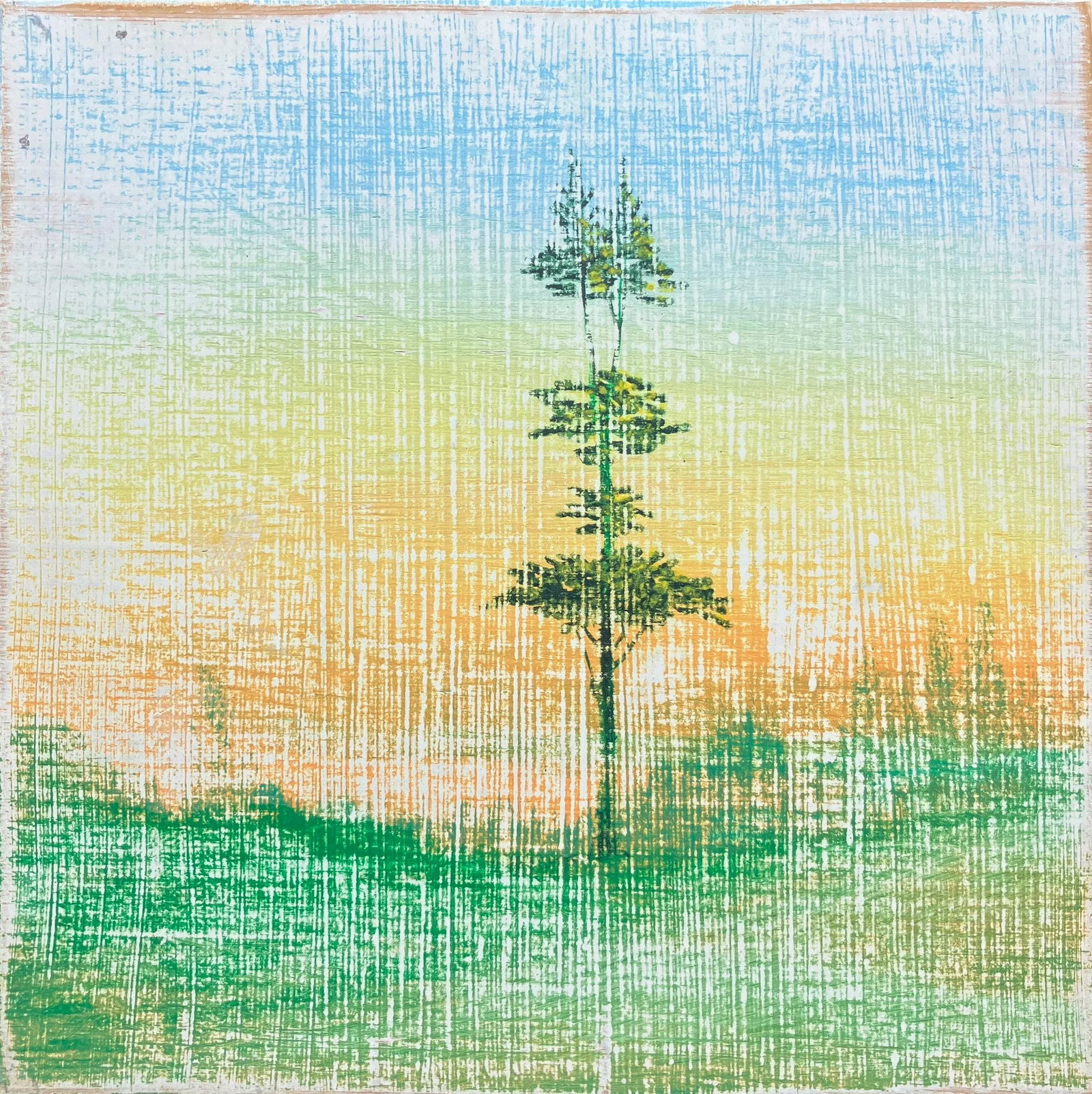 Shattered Silk Inspired Orginal Oil Painting - Sunrise Landscape: Shattered Silk, Delftware Inspired Original Painting 10 x 10 x .125 inches, oil on gessoed birch panel Inspired by the look of shattered silk and delftware. These precious little gems of work are on