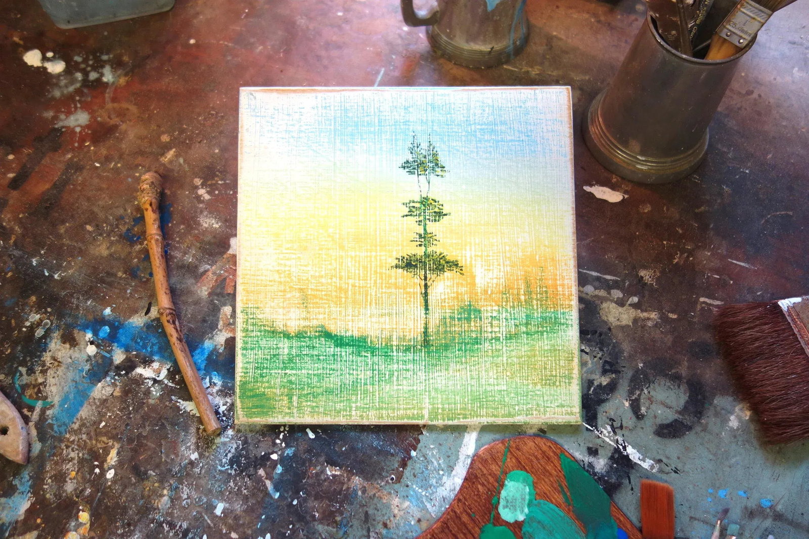 Shattered Silk Inspired Orginal Oil Painting - Sunrise Landscape - 2