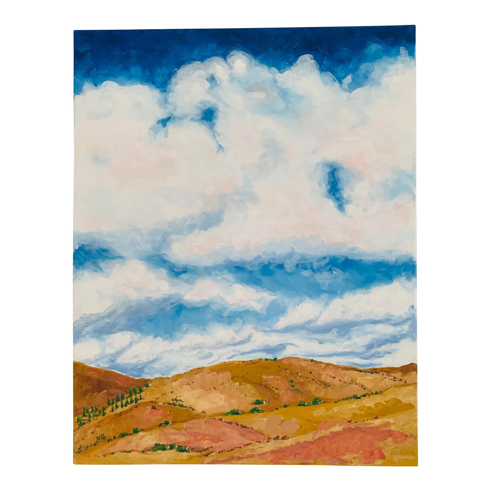 Contemporary Oil Painting "Cloudy Day": This Oil Painting is in fine condition from the Artist Geo Kress private collection. Painted in 2010 ...the CA Mountains. Titled "Cloudy Day". Measures 22w x 28l x 1" and weighs about 2 lbs