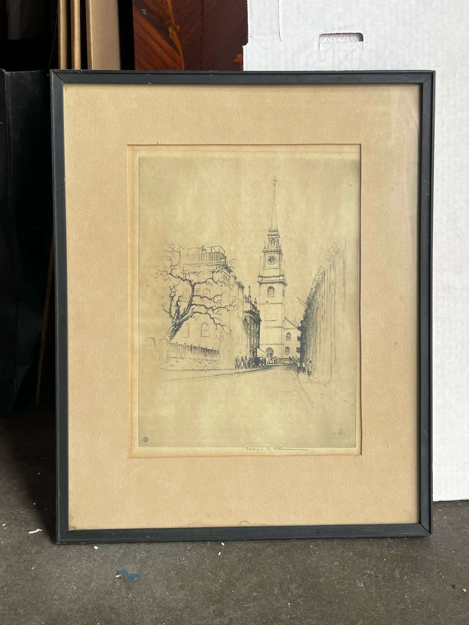 Vintage Lithograph Print Boston Old North Church, Signed & Framed Original - 2
