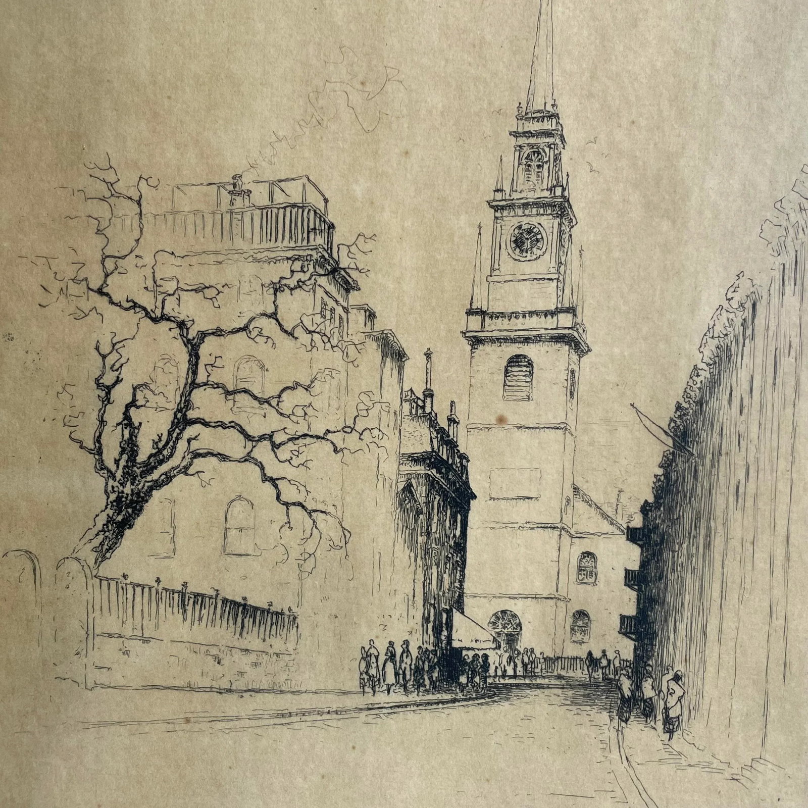 Vintage Lithograph Print Boston Old North Church, Signed & Framed Original - 3