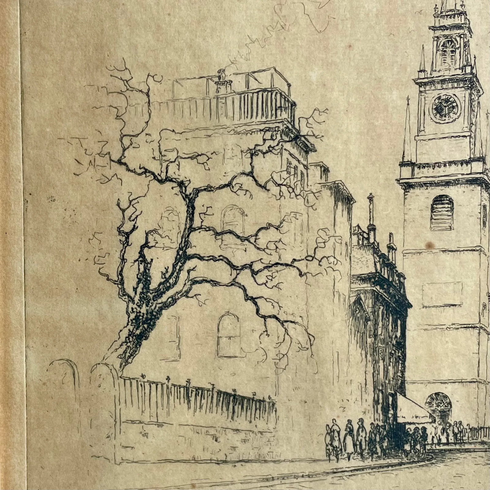 Vintage Lithograph Print Boston Old North Church, Signed & Framed Original - 4