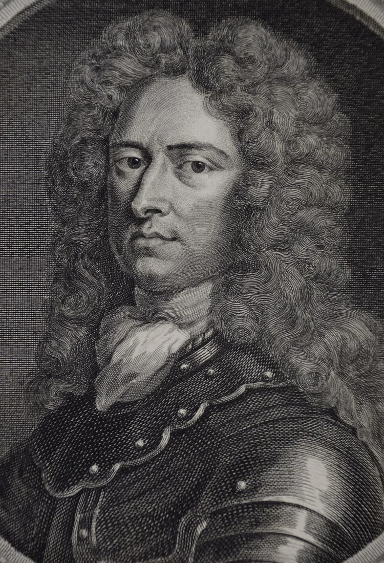 Lieutenant General Talmash: 18th C. Portrait by Houbraken, 1748 - 3