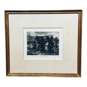 Antique Black and White Engraving Landscape of the "Mill Stream" by John Constable