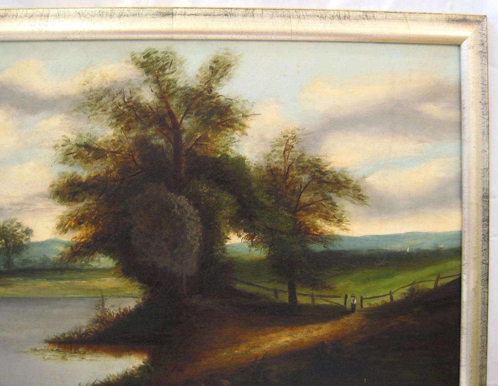 Early 20th Century Antique River Landscape Oil Painting - 2